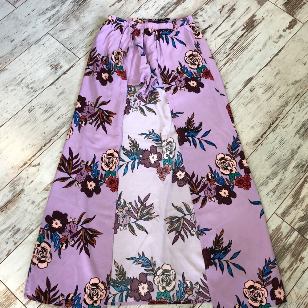 LDLA floral skort-shorts covered by long skirt